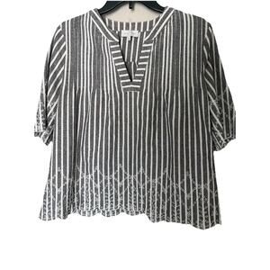 Lucky Brand Top Women's L Embroidered V Neck 100% Cotton 3/4 sleeve Oversize